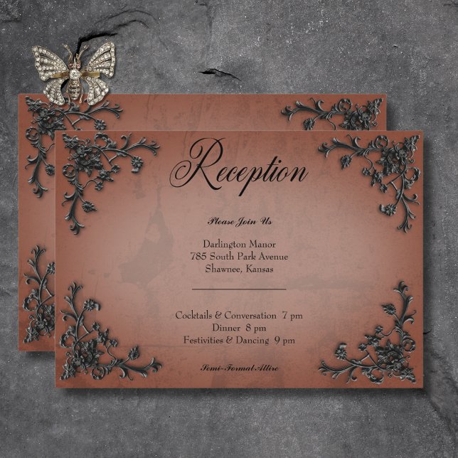 Gothic Black & Rust Filigree Heart Reception Enclosure Card (Gothic Black & Rust Filigree Heart Reception Enclosure Card)