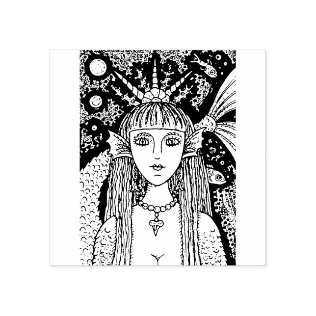 GOTHIC BLACK SEA MERMAID, FANTASY RUBBER STAMP (Imprint)
