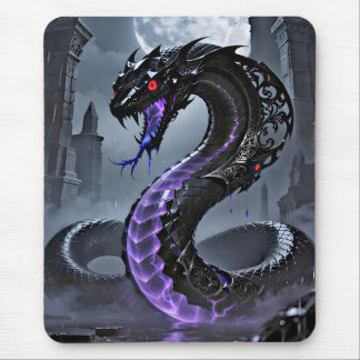 Gothic Black Serpent Glowing Purple Neon Fantasy Mouse Pad