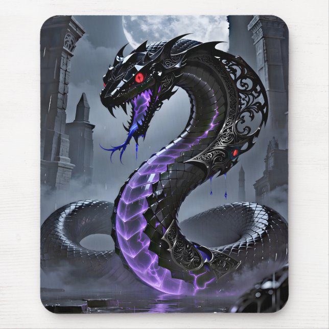 Gothic Black Serpent Glowing Purple Neon Fantasy  Mouse Pad (Front)