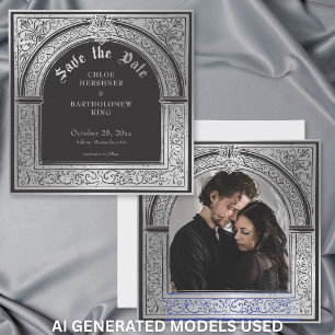 Gothic Black Silver Medieval Photo Wedding Save The Date