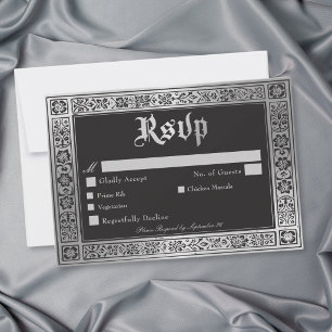 Gothic Black Silver Medieval Wedding RSVP Card