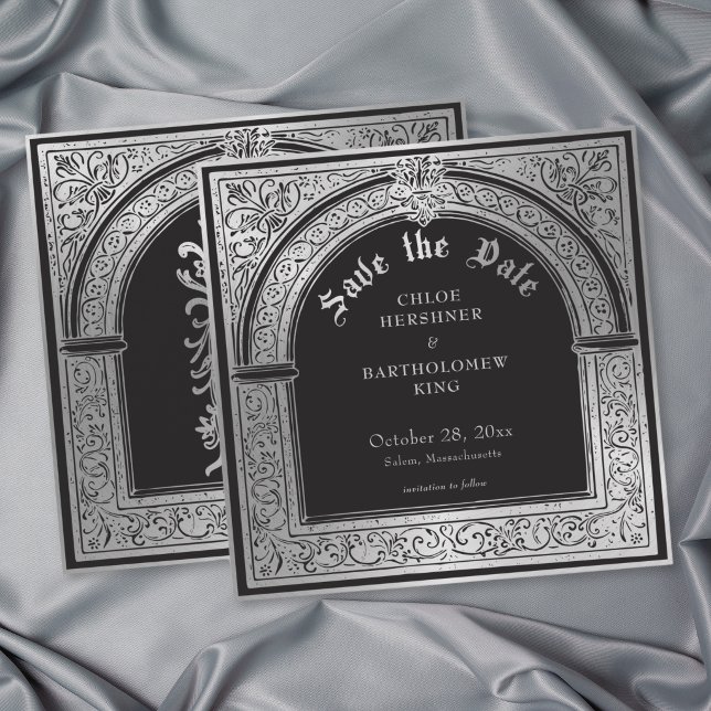 Gothic Black Silver Medieval Wedding Save The Date (Gothic Black Silver Medieval Wedding Save The Date)