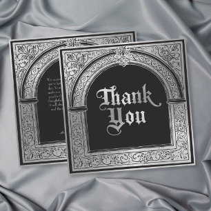 Gothic Black Silver Medieval Wedding Thank You Card