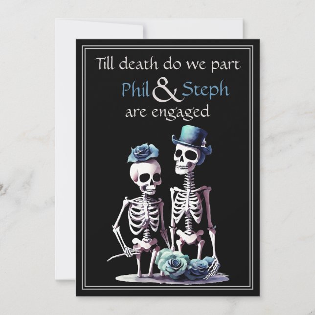 Gothic, black, skeleton engagement announcement (Front)