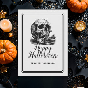 Gothic Black Skull Whiskey Cocktail Halloween Postcard