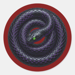 Gothic Black Snake Neon Purple Coiled Serpent Die- Classic Round Sticker