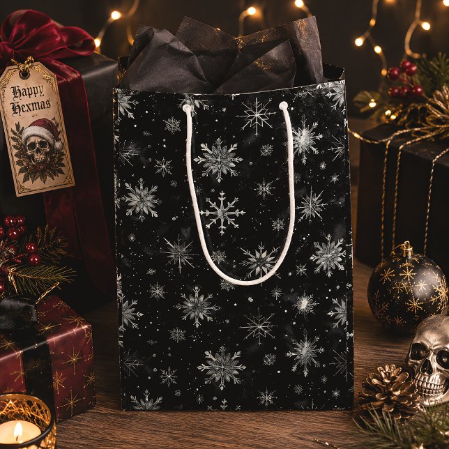 Gothic Black Snowflakes Spooky Christmas Medium Gift Bag (Creator Uploaded)