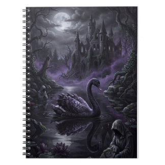 Gothic Black Swan Dark Lake Art Print Notebook