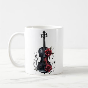 Gothic black violin with red roses  coffee mug