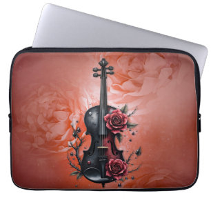 Gothic black violin with red roses laptop sleeve