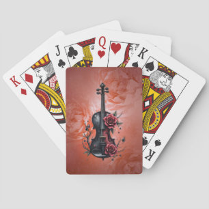 Gothic black violin with red roses playing cards