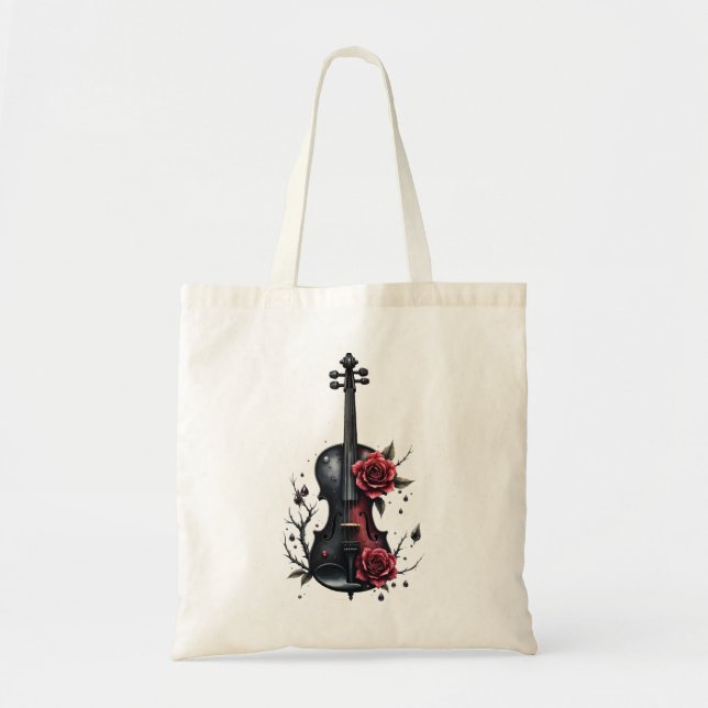Gothic black violin with red roses  tote bag (Front)