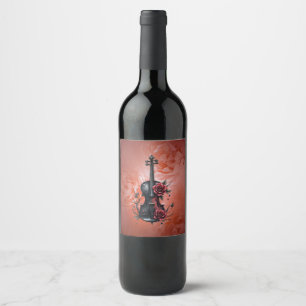 Gothic black violin with red roses wine label