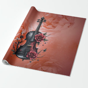 Gothic black violin with red roses wrapping paper