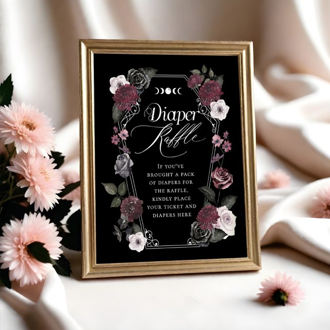 Gothic Black Watercolor Florals Diaper Raffle Sign (Gothic Black Watercolor Florals Diaper Raffle Sign)
