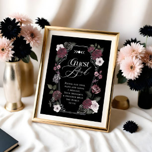 Gothic Black Watercolor Florals Guest Book Sign