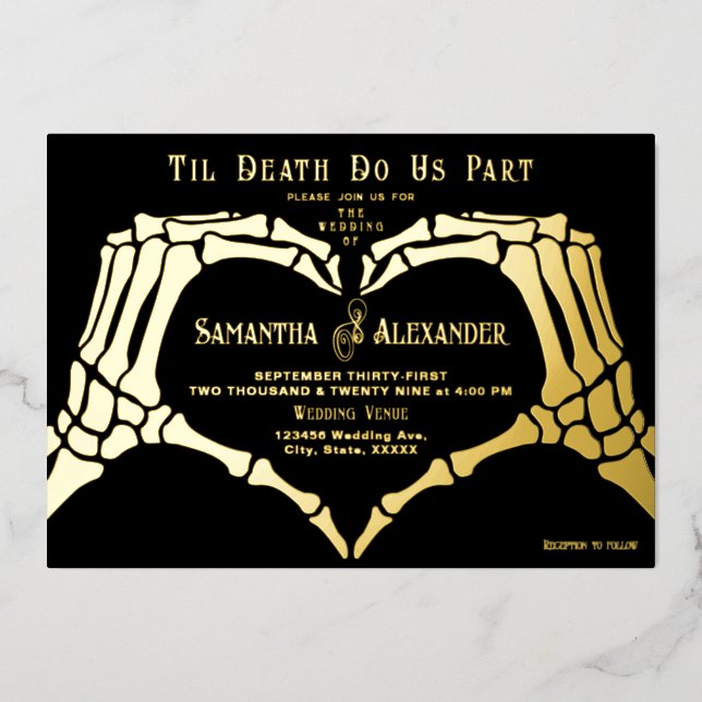 Gothic Black Wedding Skeleton Hands Till Death (Front)