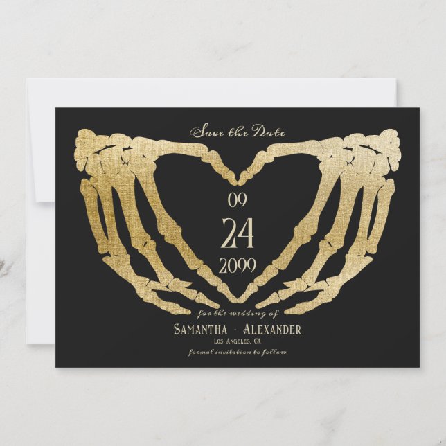 Gothic Black Wedding Skeleton Hands Till Death Save The Date (Front)