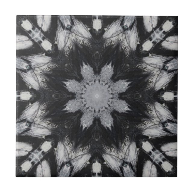 Gothic black white 8 pointed star geometric tile (Front)