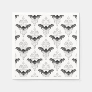 Gothic black white bats pattern napkin
