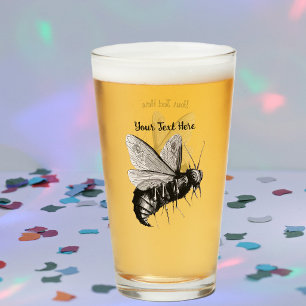 Gothic Black White Bee Crossbones Skulls on Wings Glass