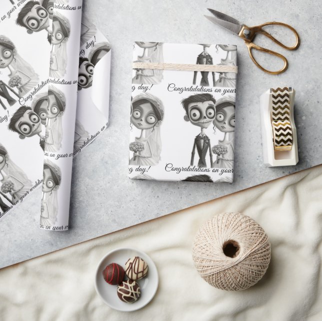 Gothic Black White Bride and Groom Wrapping Paper (Crafts)