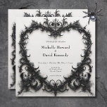 Gothic Black & White Filigree Heart Wedding Invitation<br><div class="desc">Celebrate your love in the grandeur of Gothic romance with our captivating wedding invitation. Embrace the dark allure and timeless elegance with our black three-dimensional filigree heart frame, enveloping bold black text against a pristine white background. This invitation exudes a mysterious charm, perfect for couples seeking to infuse their wedding...</div>