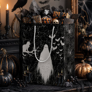 Gothic Black White Ghost Spider Web Halloween Medium Gift Bag