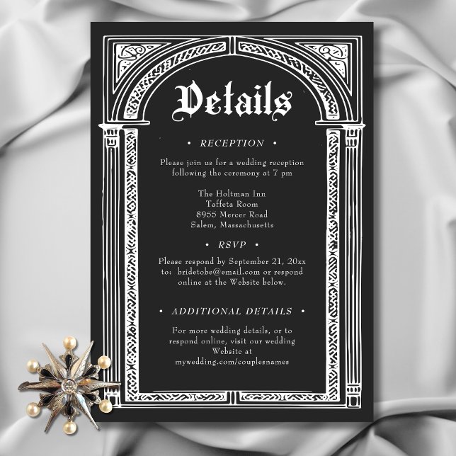Gothic Black White Medieval Until Death Wedding Enclosure Card (Gothic Black White Medieval Until Death Wedding Details Enclosure Card)