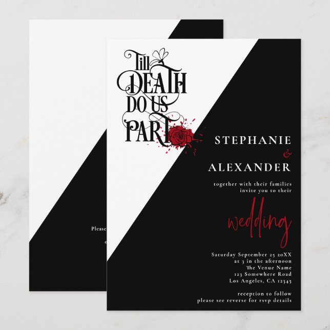 Gothic Black White Red Till Death Do Us Part Invitation (Front/Back)