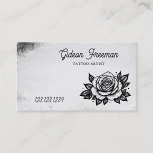 Gothic Black & White Rose Tattoo Artist Business Card