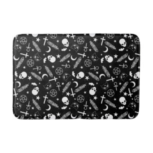 Gothic Black White Skull Cross Pattern Bath Mat