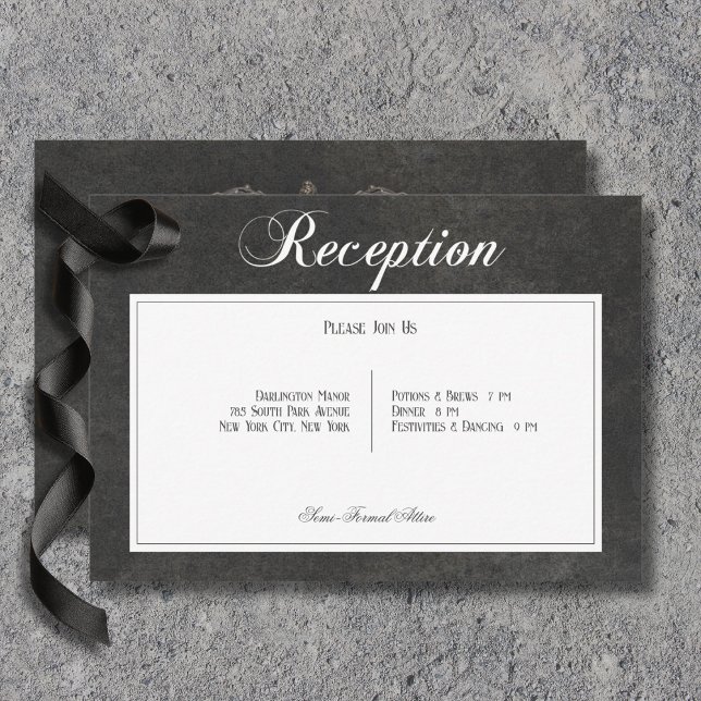 Gothic Black & White Skulls & Heart Reception Enclosure Card (Gothic Black & White Skulls & Heart Wedding Reception Card)