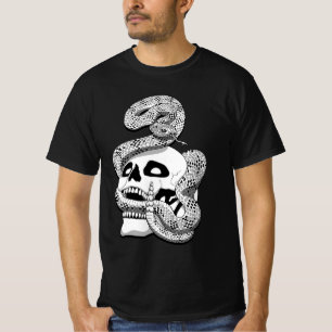 Gothic Black & White Snake and Skull Dark Art T-Shirt