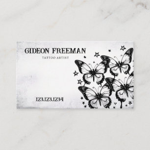 Gothic Black & White Sparkling Butterflies Tattoo Business Card