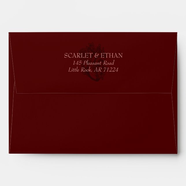 Gothic Blood Red Floral Heart Moody Wedding Envelope (Back (Top Flap))
