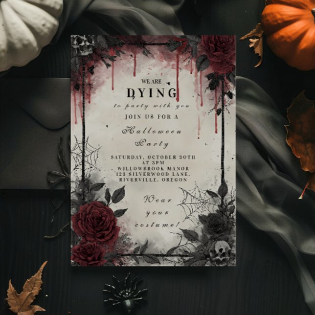 Gothic Blood Roses Halloween Party Invitation (Creator Uploaded)