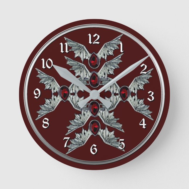 Gothic Blood Stone Bat Wings Round Clock 2 (Front)