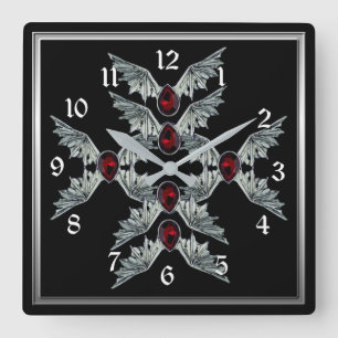 Gothic Blood Stone Bat Wings Square Clock