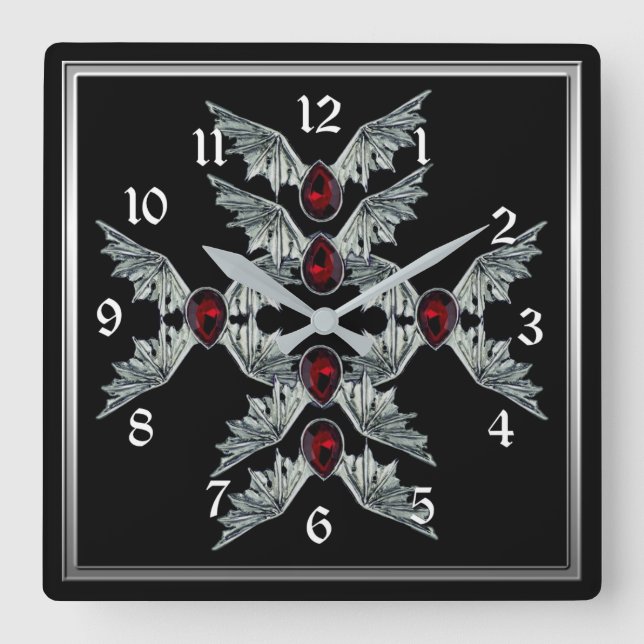 Gothic Blood Stone Bat Wings Square Clock (Front)