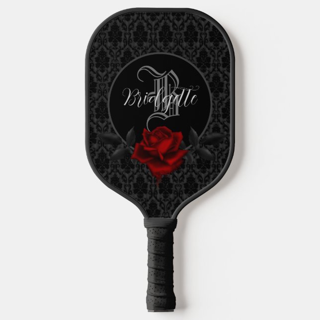 Gothic Bloody Rose Monogram Pickleball Paddle (Front)