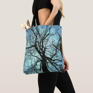 Gothic Blue Black Tree Abstract Tote Bag