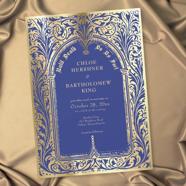 Gothic Blue Gold Medieval Until Death Wedding Invitation (Gothic Blue Gold Medieval Until Death Wedding Invitation)