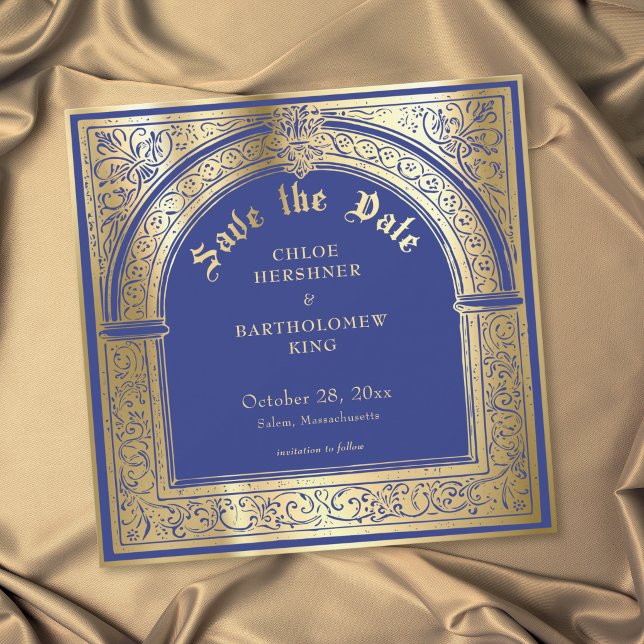 Gothic Blue Gold Medieval Wedding Save The Date (Gothic Blue Gold Medieval Wedding Save The Date)