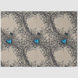 Gothic Blue Heart Butterfly in Spiderweb ephemera Tissue Paper