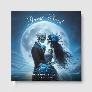 Gothic Blue Moonlit Beach Skeleton Couple Wedding Guest Book