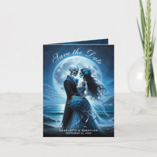 Gothic Blue Skeleton Couple Wedding Save the Date Announcement