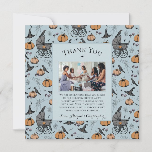 Gothic Blue Victorian Baby Carriage Thank You Card (Front)