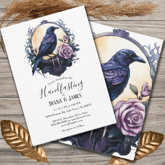 Gothic Boho Floral Raven & Rose Handfasting Invitation